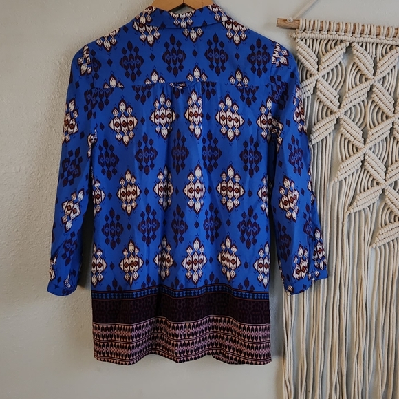Maeve by Anthropologie Blue Boho‎ Print Button Down Shirt Women’s Size 4 - Picture 4 of 8